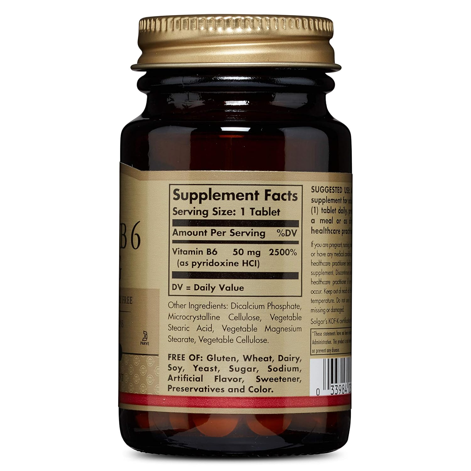 Solgar Vitamin B6 50 mg, 100 Tablets DailyNutriPlus LLC