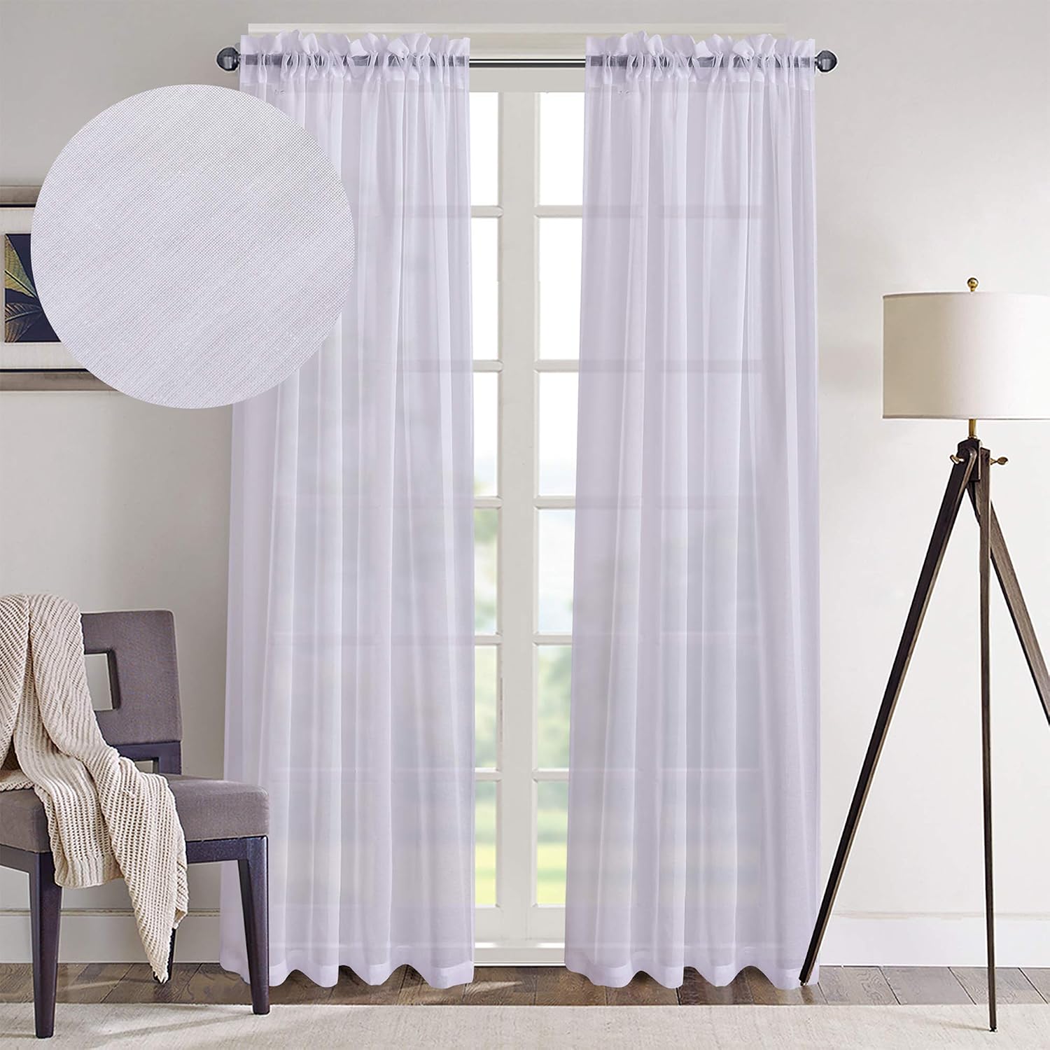 Home Brilliant Window Treatment 84 Inch Drop Set of 2 for Privacy Protected Net Curtains White Sheer Curtains Drapes for Party 84 inches Drop - Image 3