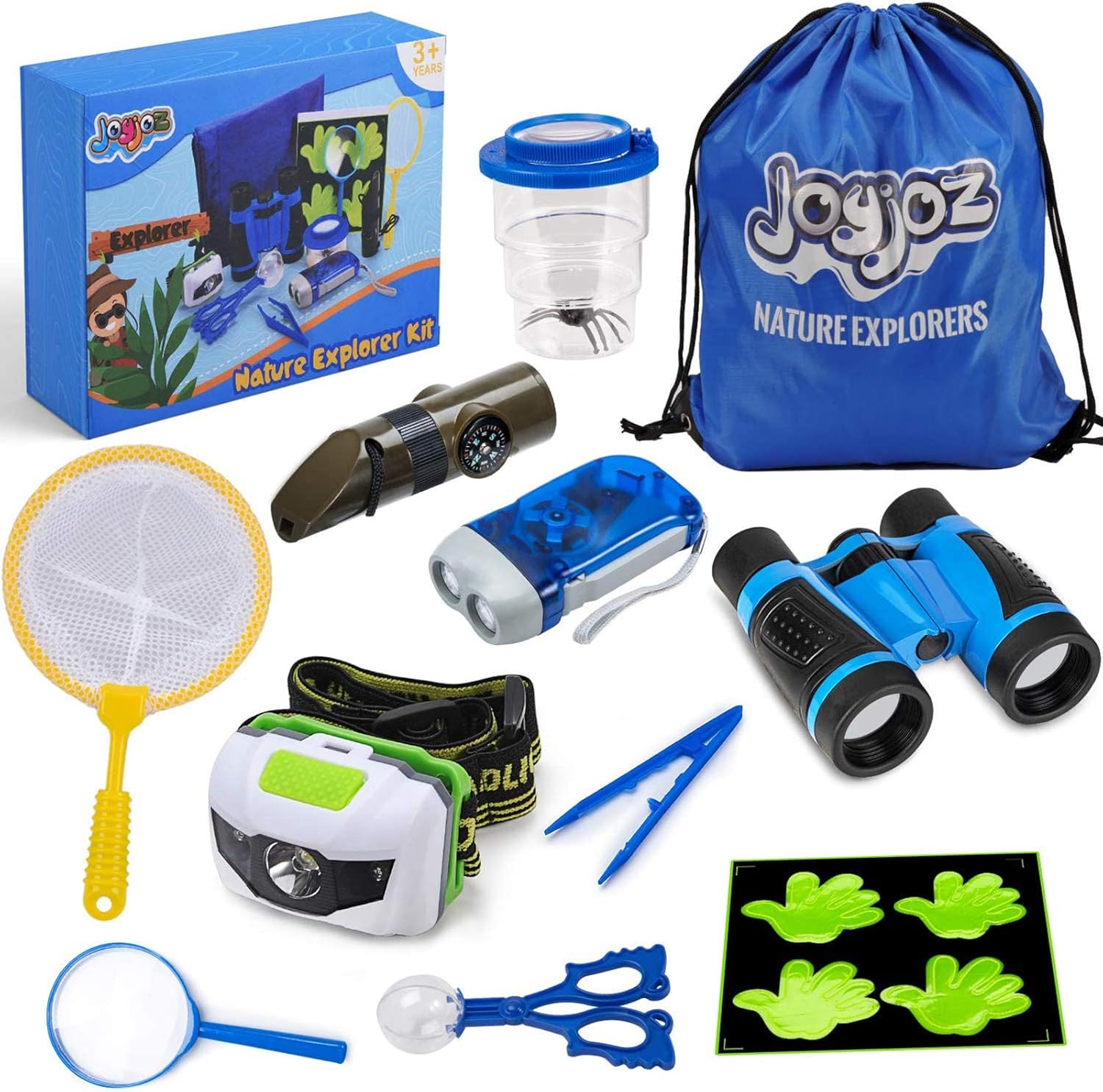 Joyjoz Adventure Kit, Kids Outdoor Kit with Compass, Binoculars, Flashlight, Magnifying Glass, Backpack, Butterfly Net Toys Gift for Boys & Girls Age 3-12 Year Old Camping Hiking: Toys & Games