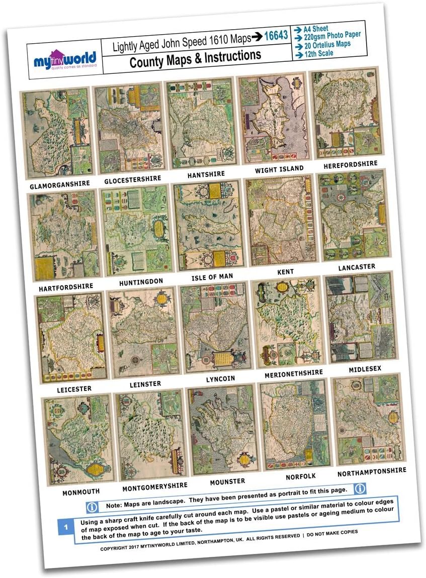 MyTinyWorld Dolls House 20 John Speed UK County Maps A4 Value Sheet 2