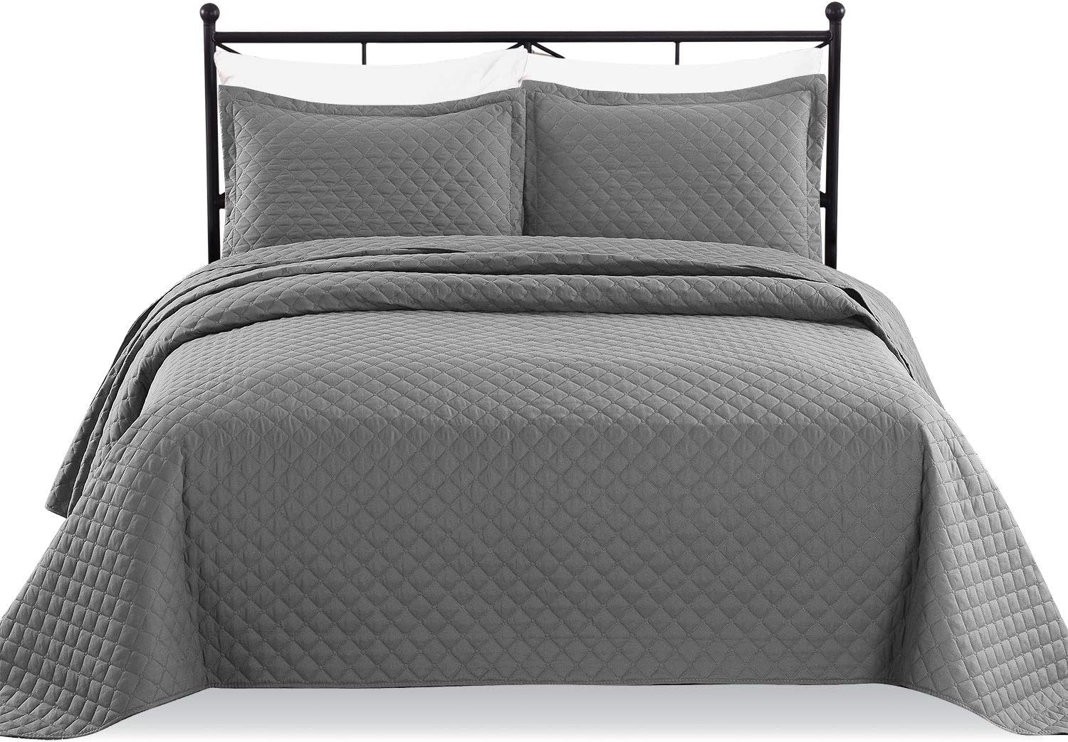 Luxe Bedding 3-Piece Oversized Quilted Bedspread Coverlet Set (Full/Queen, Rhombus/Gray)