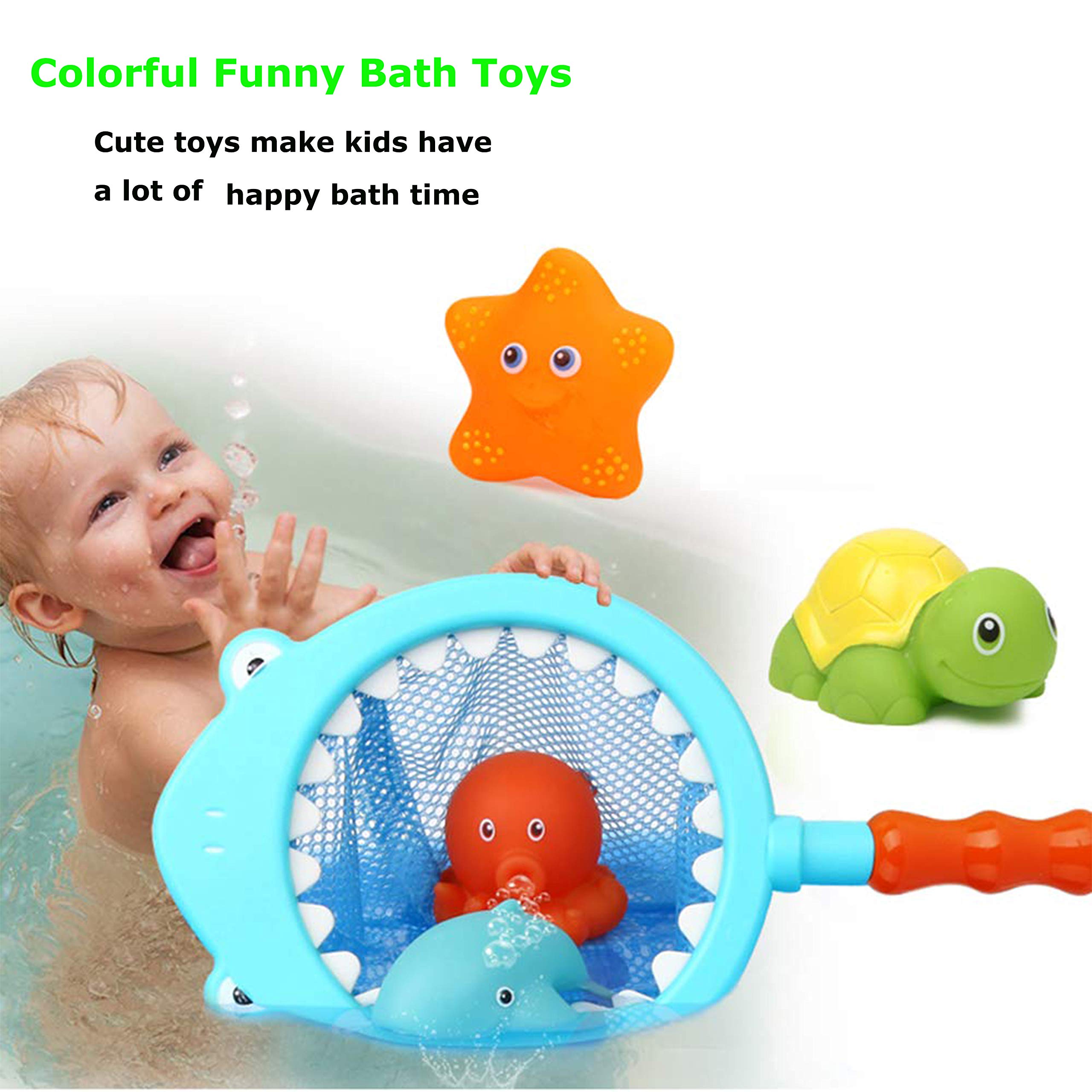 SouthStar Baby Bath Toys, 18pcs Baby Squirt Toys with Fishing Net,Floating Bath Toy Animals Bath Squirters, Bright Entertaining Toy for Children in Pool, Beach or Kids Bathtub 
