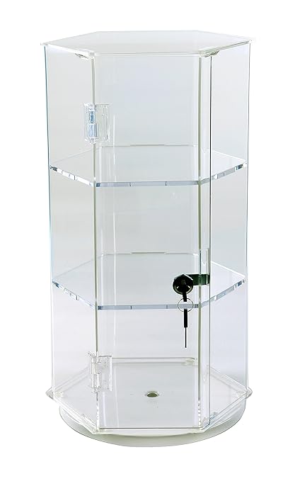 24 Rotating Hexagonal Display Case With 2 Shelves Locking