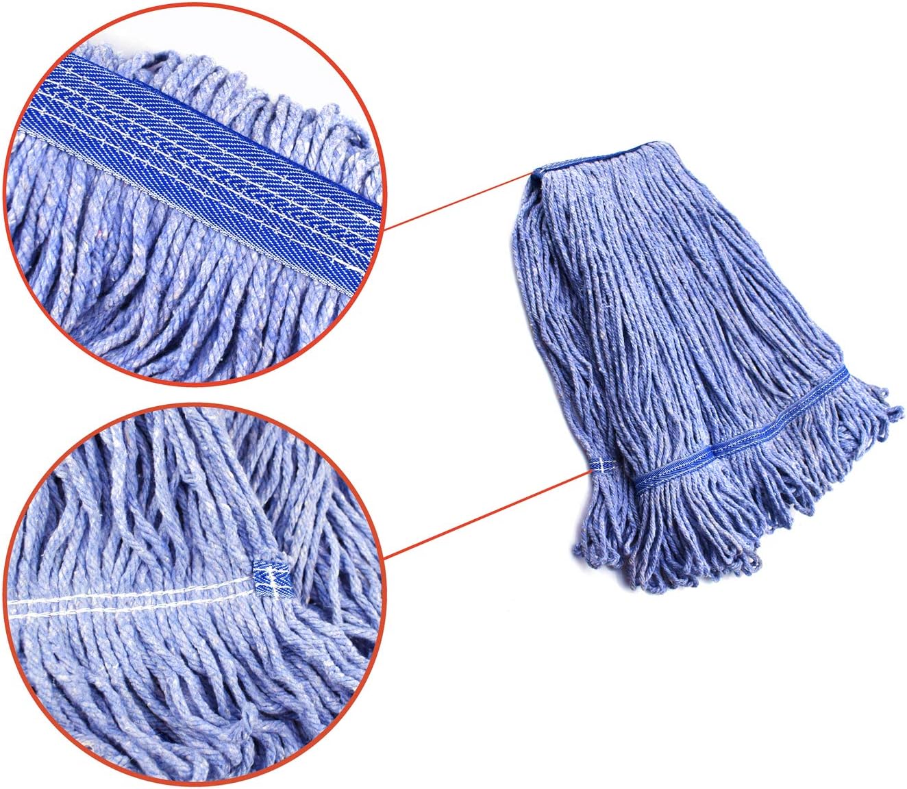 String Mop Heads Replacement Heavy Duty Commercial Grade Blue Cotton Looped End Wet Industrial Cleaning Mop Head Refills (4, Large): Health & Personal Care