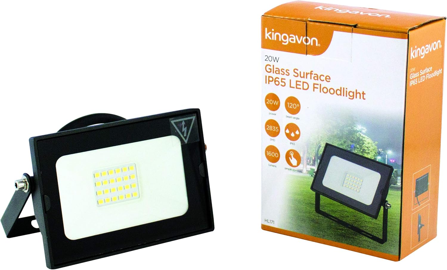 Kingavon Glass Surface IP65 LED Flood Light, Aluminium, 20 W, Black