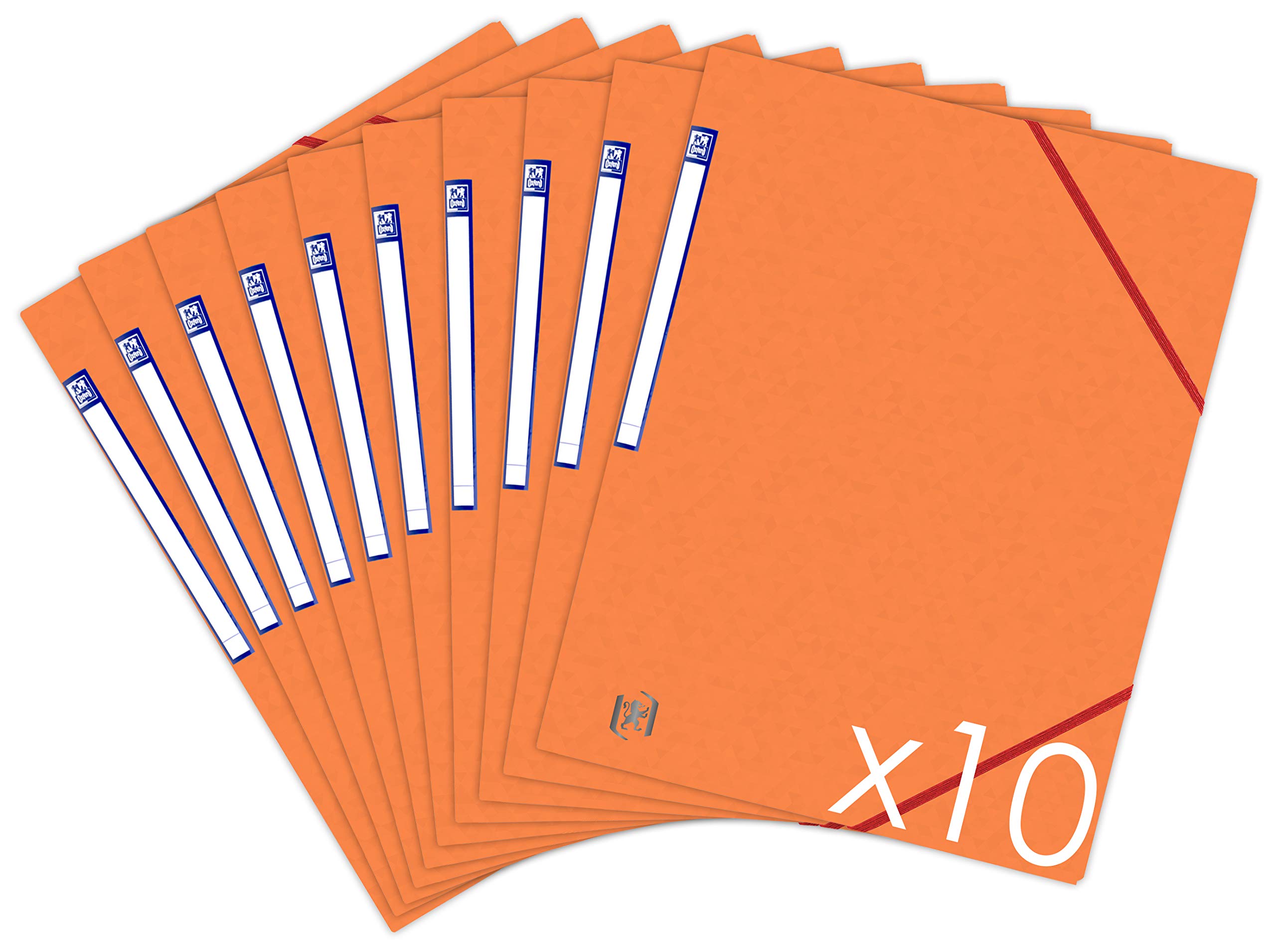 Oxford TopFile+ Pack of 10 Cardboard Folders Without Flaps with Elastic Bands A4 Format Orange