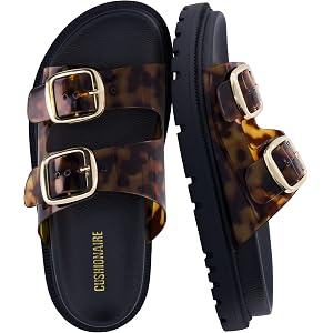 CUSHIONAIRE Fuse Chunky Womens Sandals with Double Buckle Straps and Durable Lug Sole, Casual Platform Sandals Women Footwear