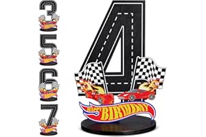 MiniInflat Race Car 4th Birthday Number Sign Centerpiece Race Car Theme 4th Birthday Party Supplies Wooden Table Decoration Photo Props for Boys Four Years Old