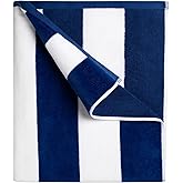 cabanana Large Oversized Beach Towel - 35 x 70 Inch Cotton Pool Towel, Royal Blue Striped Soft Cabana Swim Towel