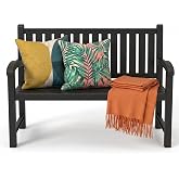 ATMELT Outdoor Bench, 2-Person Outdoor Benches Weatherproof | 560 lbs Weight Capacity, Low Maintenance, Garden Bench for Patio, Park, Porch, Backyard, Balcony and School (Black)