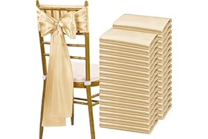 fani 120 PCS Champagne Satin Chair Sashes Bows Universal Chair Cover for Wedding Reception Restaurant Event Decoration Banquet,Party,Hotel Event Decorations (7 x 108 inch)