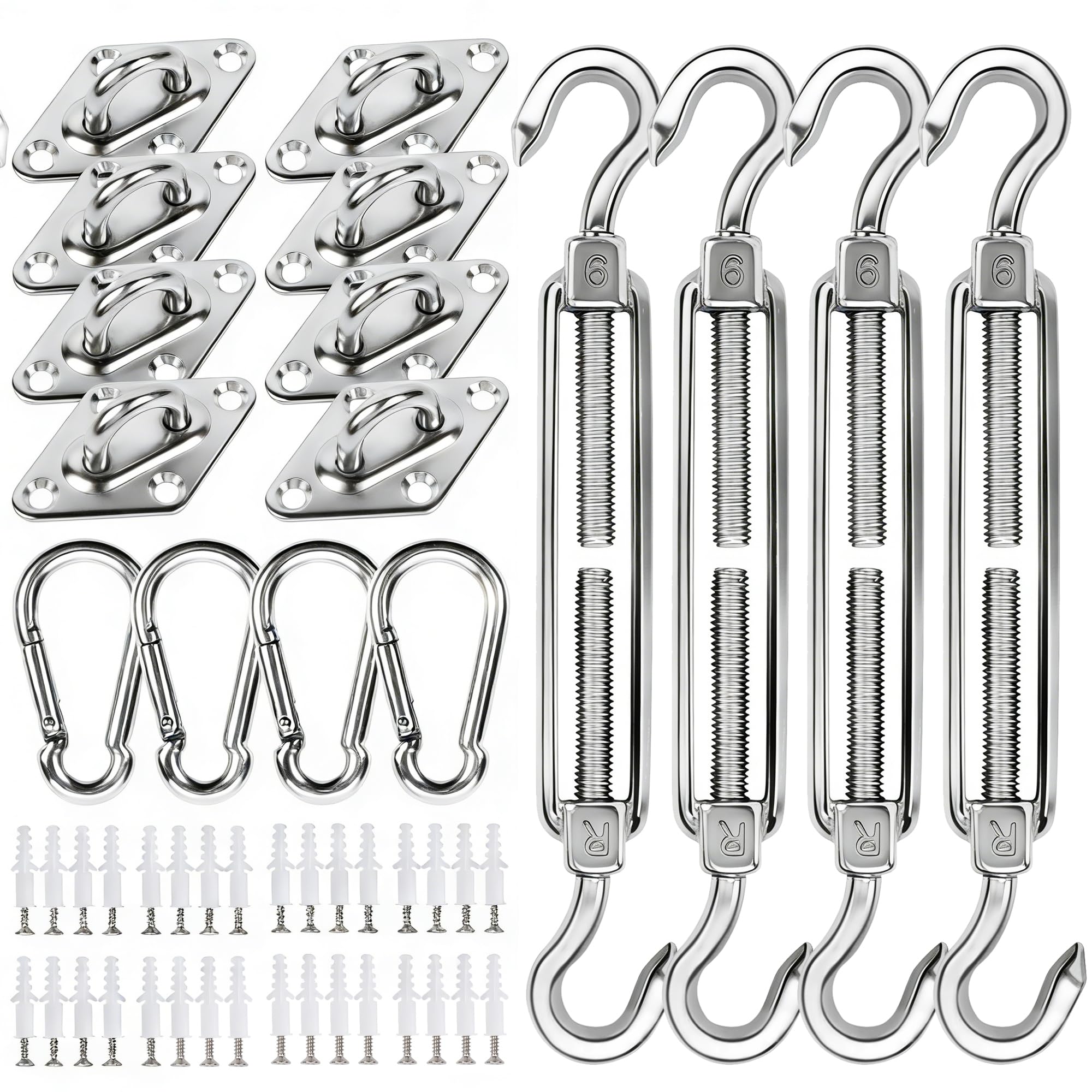 YOFIT Shade Sail Hardware Kit 6 inch for Triangle Rectangle Sun Shade Sail Installation, 304 Grade Stainless for Garden Outdoors, 80 Pcs