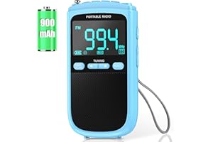 Greadio AM FM Portable Radio Battery Operated Radio with Long Lasting 900mAh Rechargeable Battery,Excellent Reception, Large LCD Screen,Time Setting Transistor Pocket Radio for Indoor, Outdoor(Blue)
