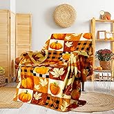 Jansun Pumpkin Leaf Blanket, Orange Soft Couch Living Room Throw for Women & Men, Especially for Fall Decor