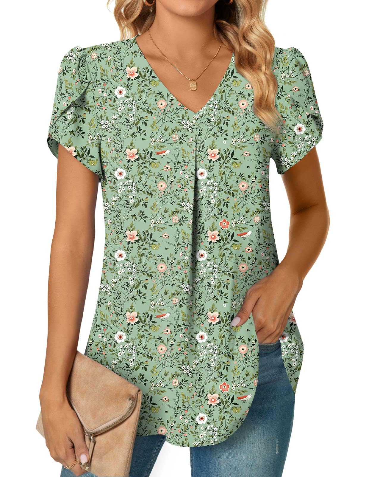 Anyally Women's Plus Size Short Sleeve Work Chiffon Blouses Casual Flowy Tunics