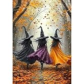 SENQAO Witch Diamond Art Kits for Adults, Fall Forest Witch DIY 5D Diamond Painting Kits Full Drill Diamond Dots Paintings with Diamonds Gem Art and Crafts Home Decor 12x16inch