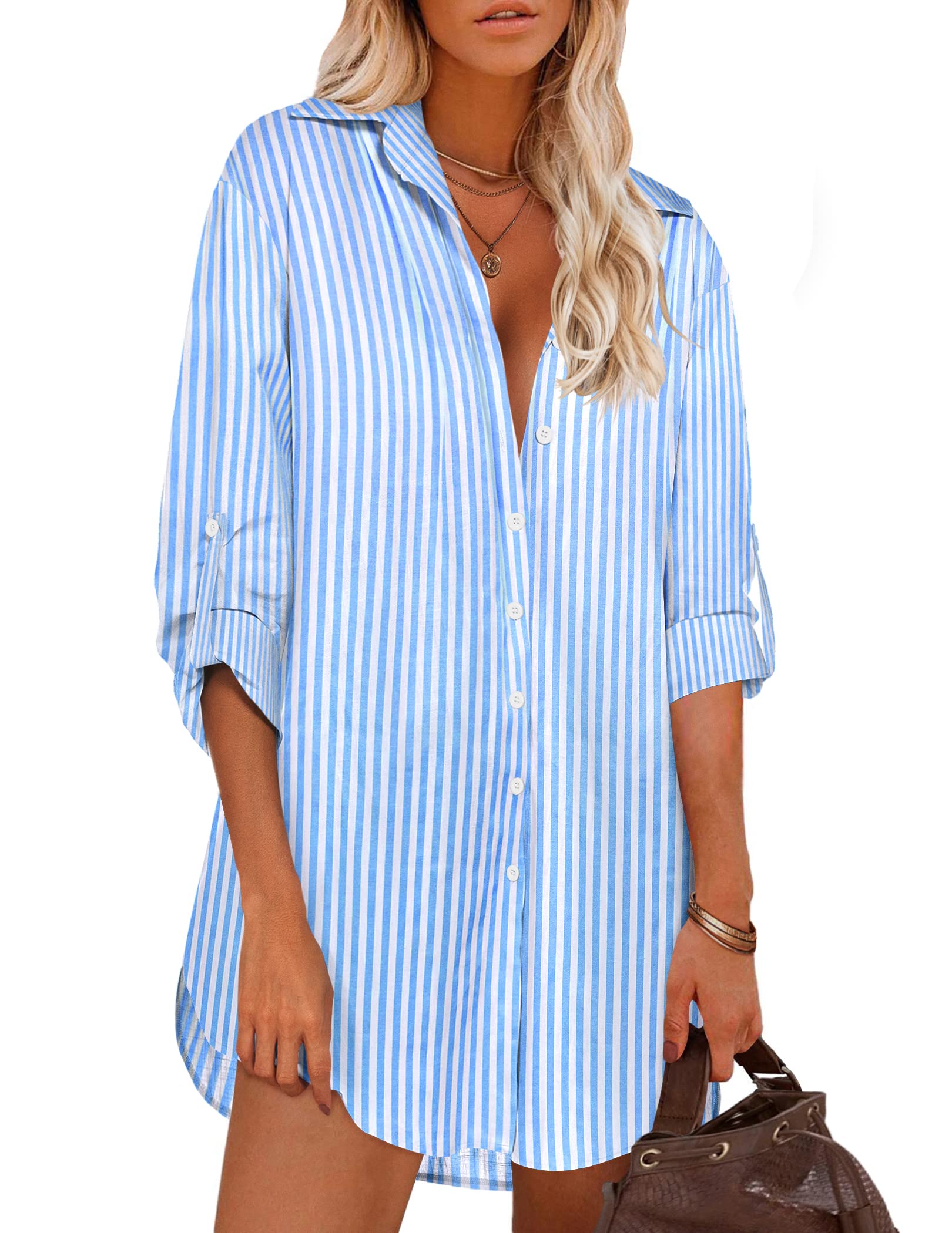 Hotouch Women Long Button Down Shirts