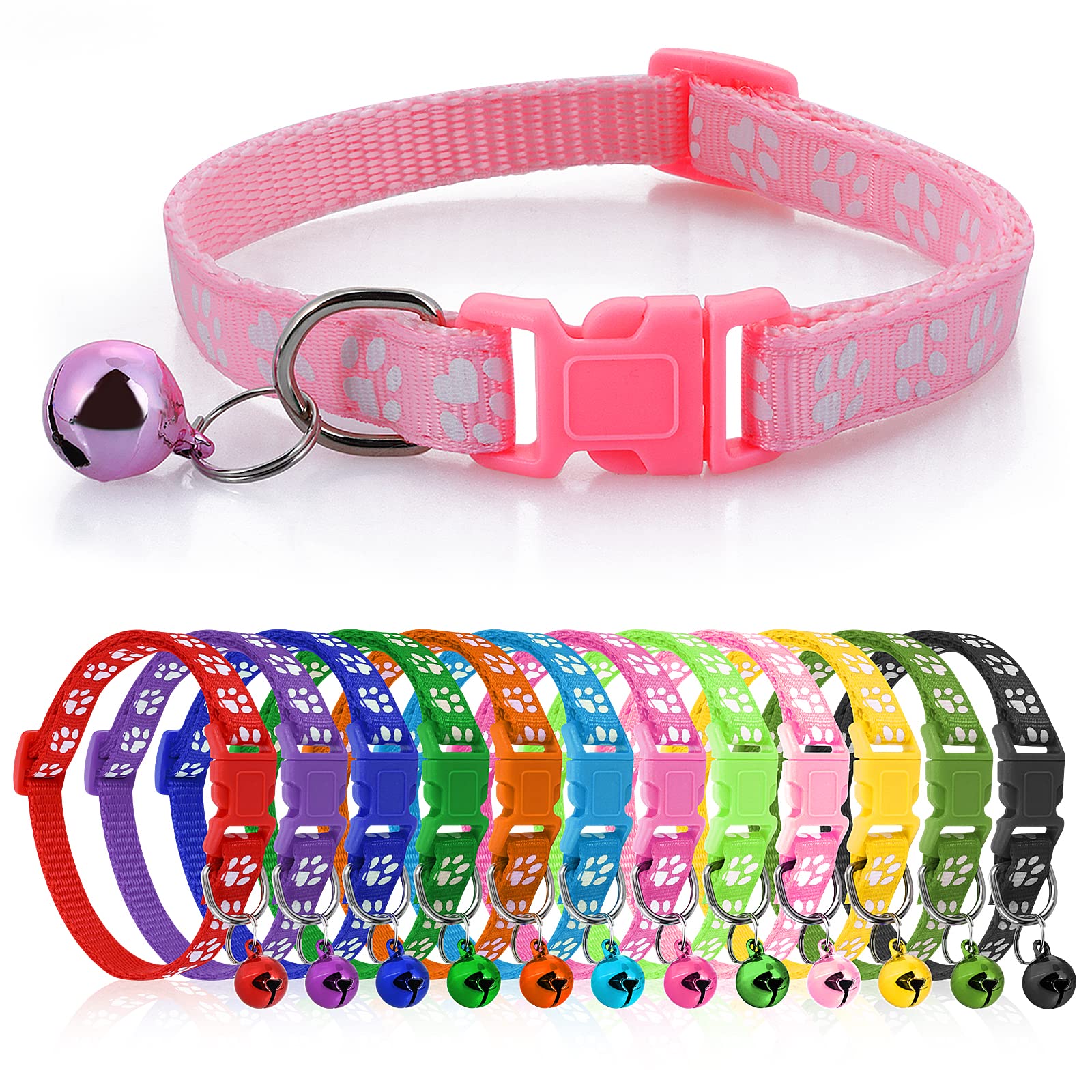 cobee Identity Puppy Collar, 12pcs Puppy Collars with Bells, Paw Print Puppy Whelping Collars, Whelping Collars for Puppies, Adjustable Cute Pet ID Collar for Puppies Kittens Dogs Cats