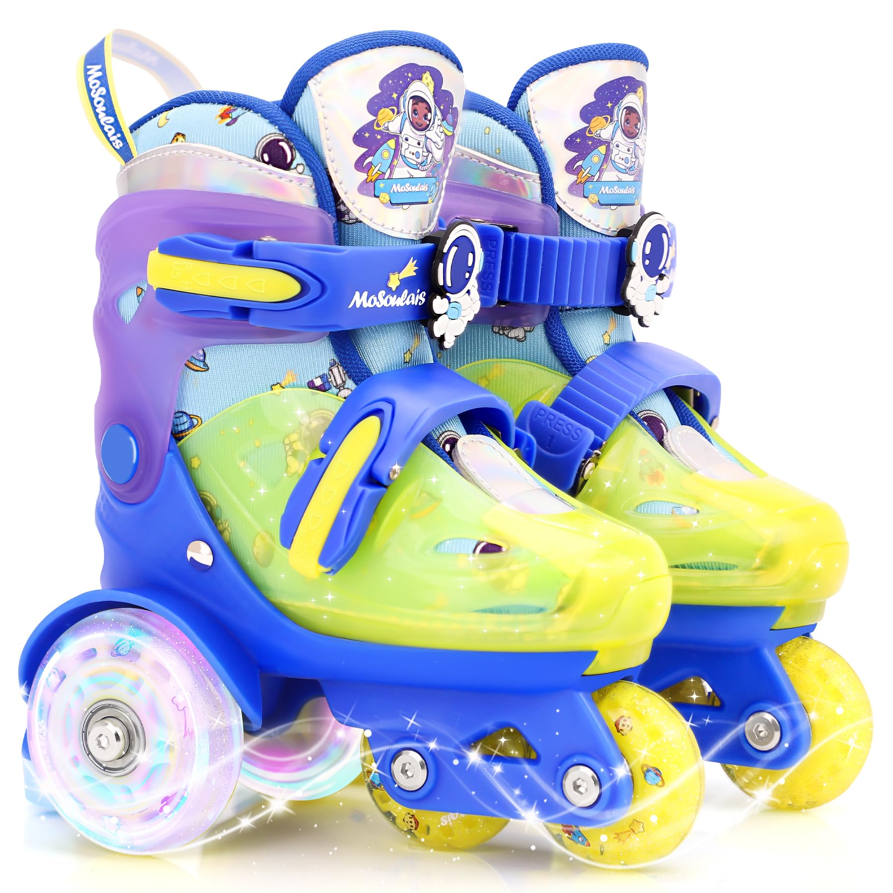 MoSoulais Astronaut Kids Roller Skates Adjustable Toddler Roller Skates with Light Up Wheels Kids Skates Birthday Boys Gift for Youth Children Beginner Ages 3 4 5 Image