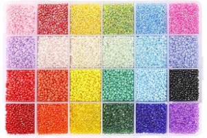 Quefe 26400pcs 2mm Glass Seed Beads 24 Colors Small Beads Kit Bracelet Beads with 24-Grid Plastic Storage Box for Jewelry Making