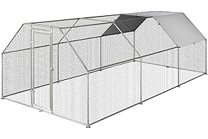 PawHut Large Chicken Coop Metal Chicken Run with Waterproof and Anti-UV Cover, Flat Shaped Walk-in Fence Cage Hen House for Outdoor and Yard Farm Use, 1.26" Tube Diameter, 9' x 18.5' x 6.5'