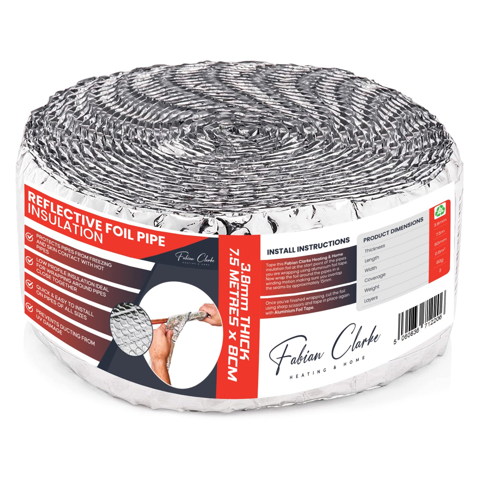 Pipe Lagging Foil Insulation Wrap 7.5m x 80mm - Thermal Energy Saving for Internal or External Pipe and Duct Insulation