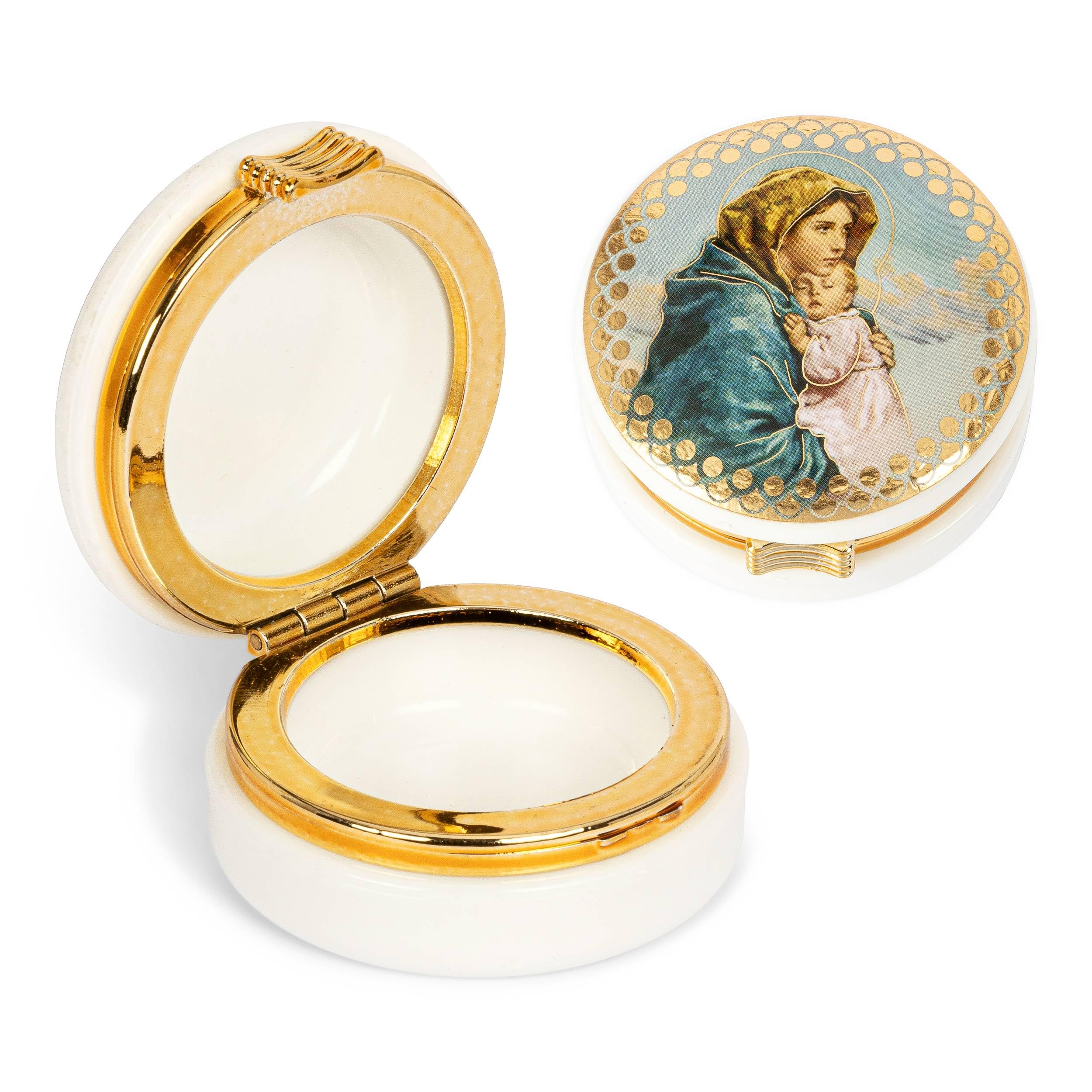 NKlaus rosary case plastic motive Madonna with child box 5x2,4cm casket 2553