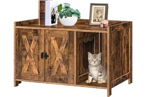 MAHANCRIS Cat Litter Box Enclosure, Hidden Litter Box Furniture with Divider, Indoor Cats House, Wooden Cat Washroom Storage Cabinet Bench, Side End Table Nightstand, Rustic Brown CWHR2501Z