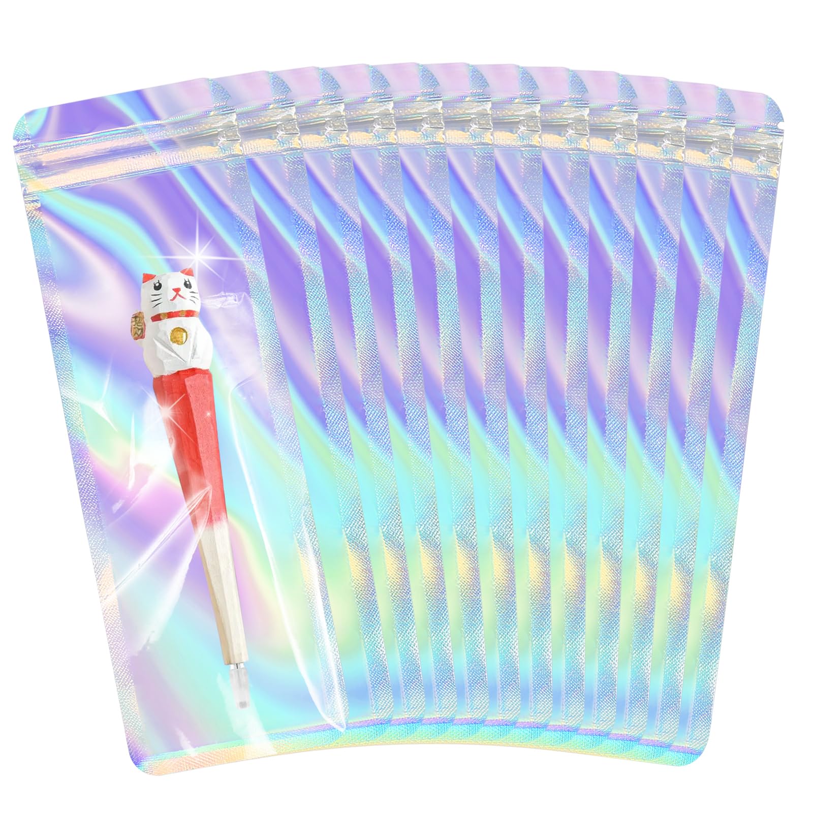 Photo 1 of HRX Package 100pcs Holographic Bags Packaging 2.4x7 inch, Resealable Bags Foil Zip Pouch Smell Proof Baggies for Lip Gloss Eyeliner Pens Jewelry Candy