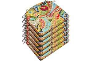 Wellsin Outdoor Chair Cushions for Patio Furniture - Patio Chair Cushions Set of 6 - Water Resistant Round Corner Outdoor Seat Cushions 17"X16"X2", Flower