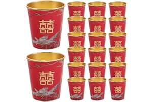 DIYEAH 50pcs Red Thickened Wedding Tea Cups with Gold Foil Double Happiness Print Disposable Paper Cups