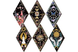 Qunclay 6 Pcs Rustic Boho Wall Decor Gothic Wall Art Witchy Phases Moon Sun Home Decor Wooden Farmhouse Hanging Halloween Christmas Decoration(Classic Style)