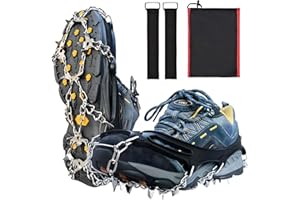RILOL Crampons - Ice Cleats Traction Snow Grips for Women Men and Kids -19 Stainless Steel Spikes for Safe Hiking, Fishing, Walking, Climbing, Mountaineering