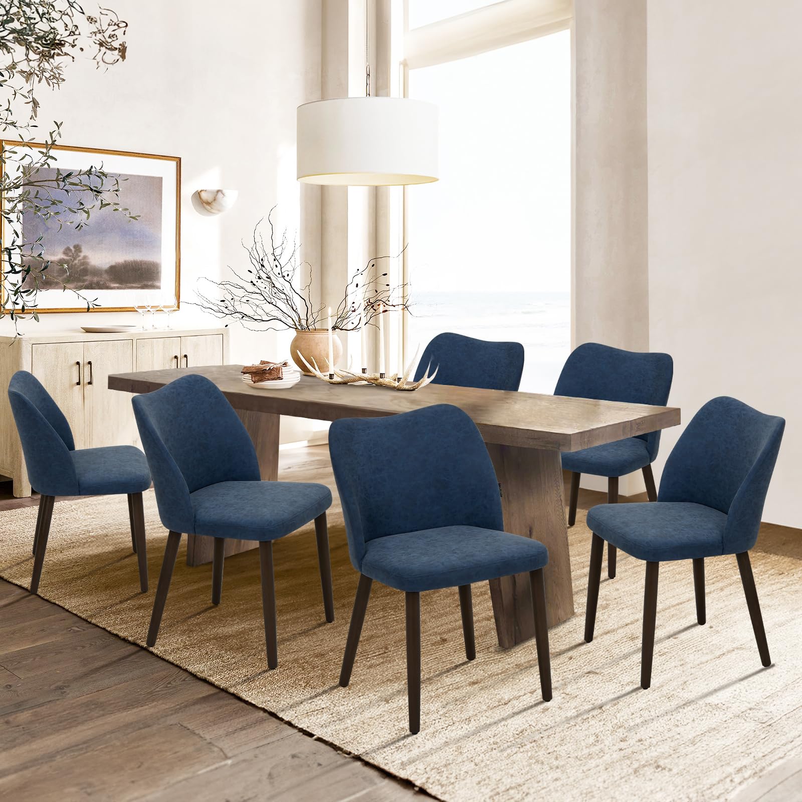 Photo 1 of *MISSING 4 OF 6 CHAIRS**
COLAMY Upholstered Dining Chairs Set of 6, Modern PU Leather Dining Room Kitchen Side Chair with Padded Seat and Wood Legs Restaurant/Cafe, Blue