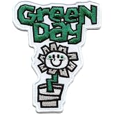 Green Day Woven Flower Pot Iron On Patch (One Size) (Green/White/Black)