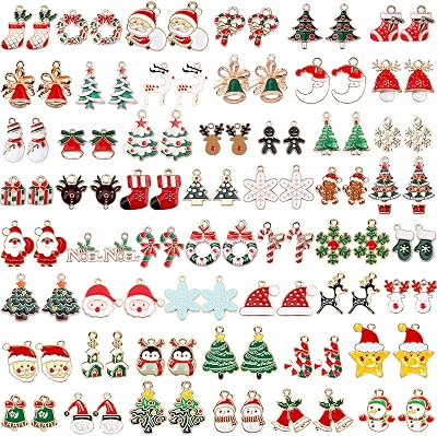 SANNIX 110Pcs 55 Styles Christmas Charms Gold Enamel Jewelry Pendants