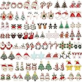 SANNIX 110Pcs 55 Pairs Christmas Charms Gold Enamel Jewelry Pendants for Xmas Earring Bracelet Necklace Craft Making