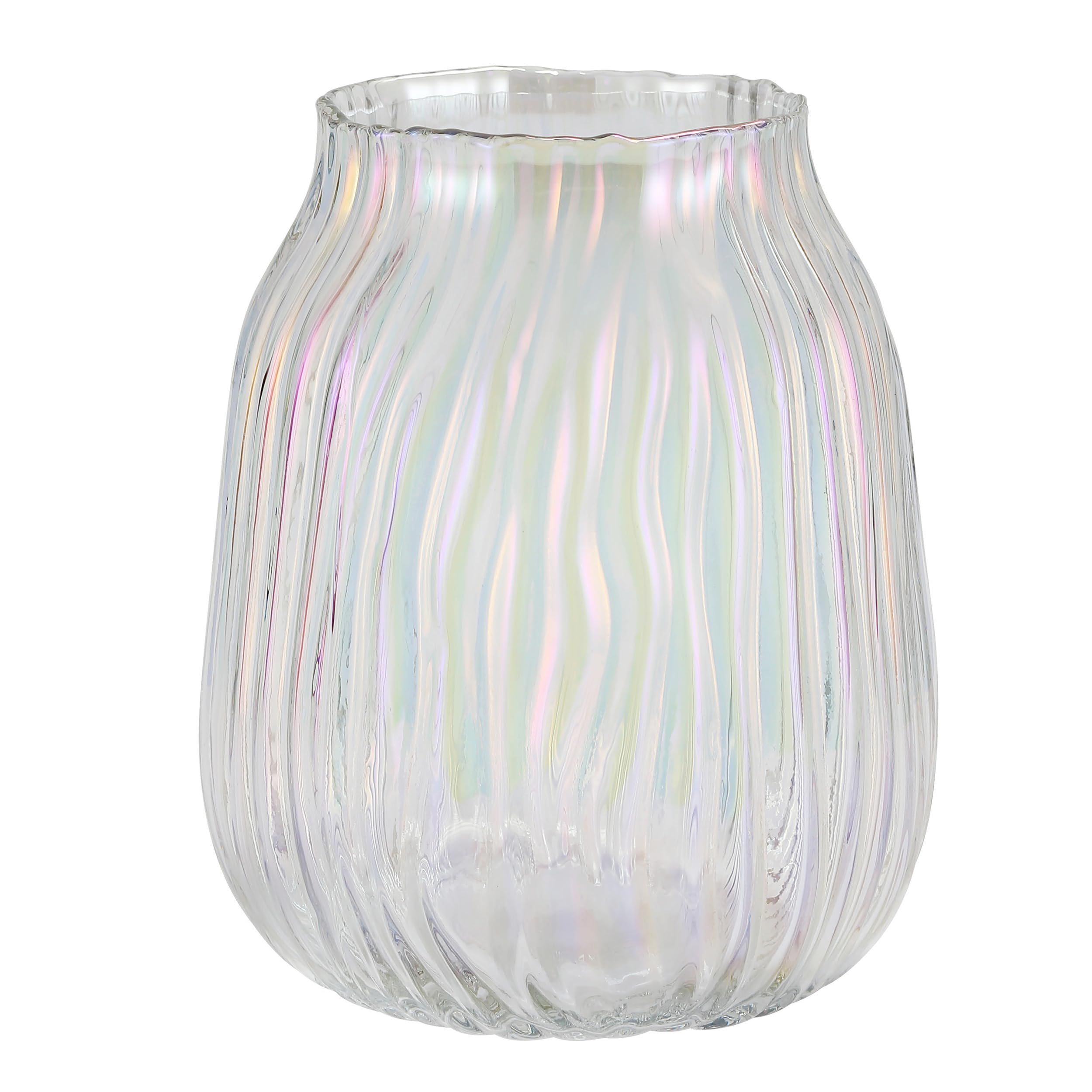 Large Colored Modern Glass Vase Irised Crystal Clear Glass Vase 21cm for Decorative Home Office Centerpieces Flowers Décor(Colored 21cm)