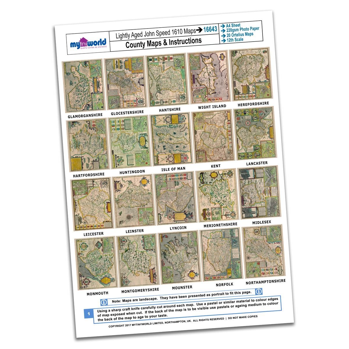 MyTinyWorld Dolls House 20 John Speed UK County Maps A4 Value Sheet 2