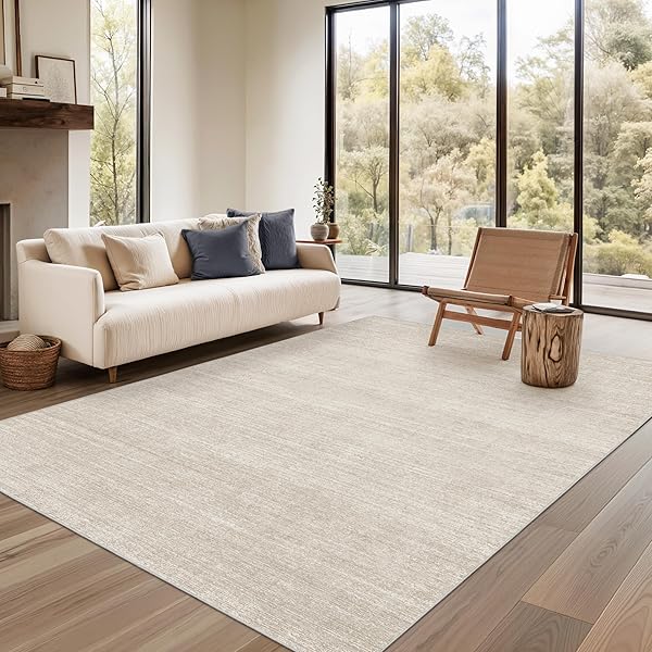 VALENRUG WASHABLE RUGS 5X8 – STAIN RESISTANT 5X8 AREA RUGS FOR LIVING ROOM, NON SLIP BACKING PRINTED RUGS FOR BEDROOM, FOLABLE MACHINE WASHABLE AREA RUG (5’X8′, BEIGE)