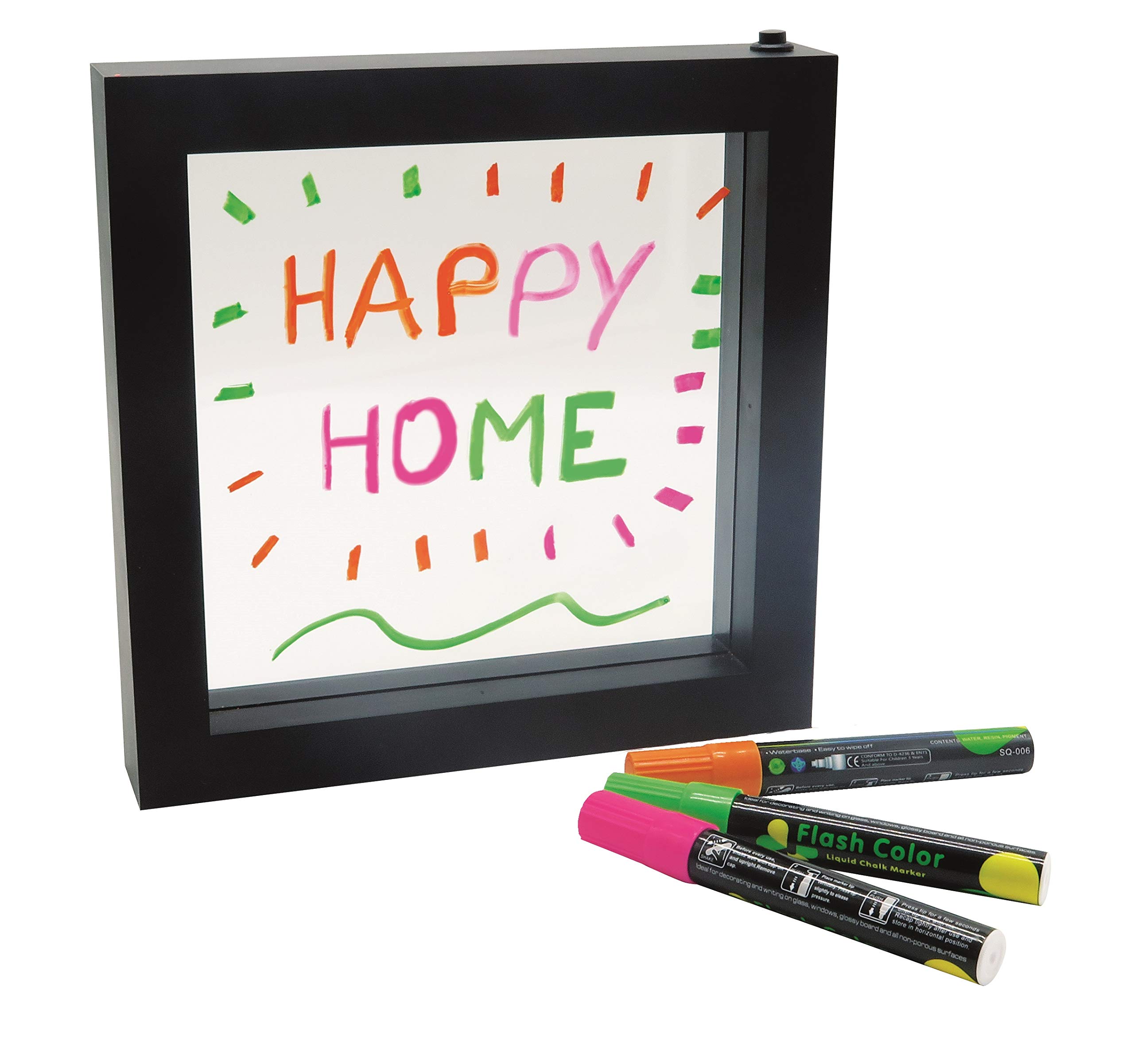 Lexibook Decotech - Luminous Neon Message Frame - Transparent Board Lamp for Writing or Drawing - with Color Markers, Gift Decoration for Men and Women, Black, LTP055