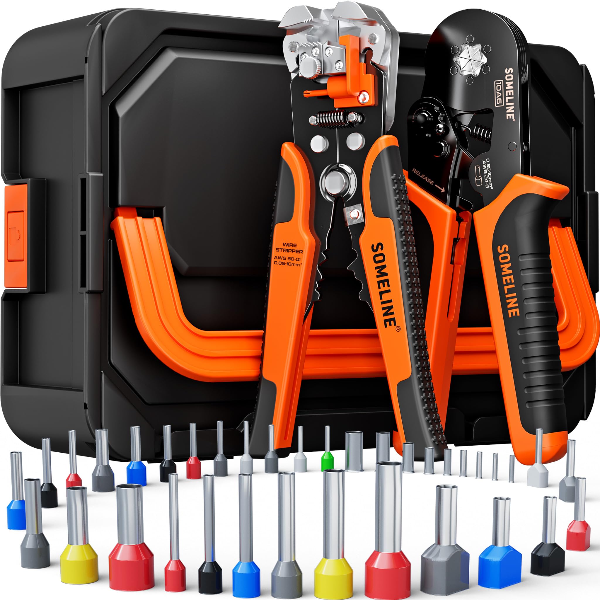Photo 1 of SOMELINE Ferrule Hexagonal Crimping Tool Kit, 36 Sizes Ferrules, AWG 24-8 Ferrule Crimper, with Hexagonal Crimper and Automatic Wire Stripper, Ferrule Terminal Assortment Kit (Stackable Tool Box)