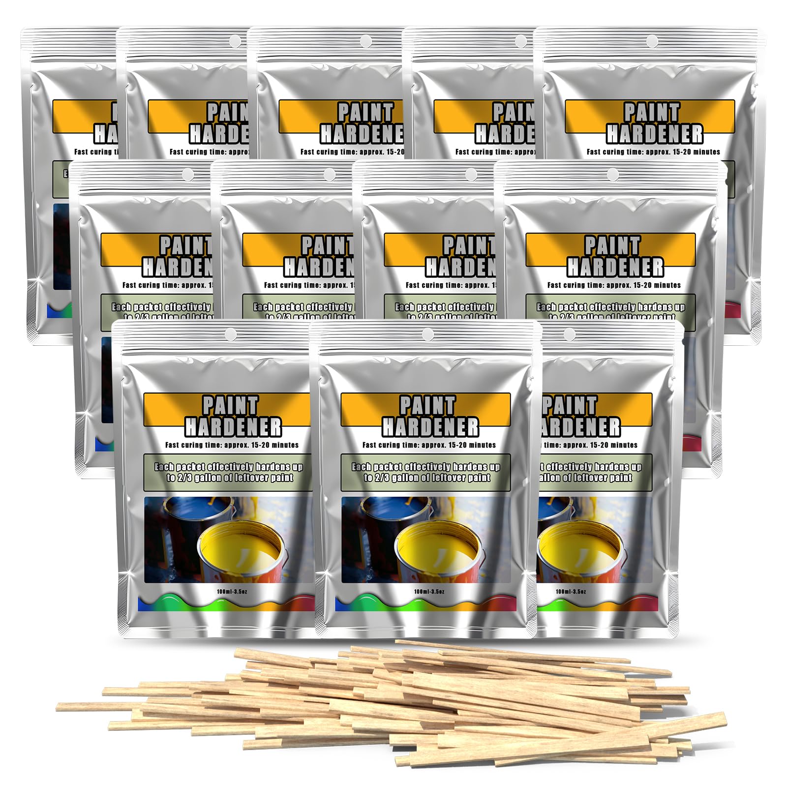 Photo 1 of 12 Pack Paint Hardener for Disposal - Fast Acting Solidifier for Disposal - Paint Drying Powder for Acrylic & Latex Paint with 12 Pcs 14 Inch Wooden Stir Sticks