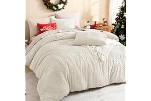 Litanika King Size Comforter Set Beige, 3 Pieces Cream Tufted Boho Farmhouse Bedding Comforter Sets, Lightweight Fluffy Comforter Bed Set for All Season (104x90In Comforter and 2 Pillowcases)