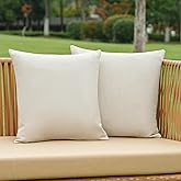 NiNi ALL Pack of 2 Decorative Outdoor Waterproof Pillow Covers Square Linen Textured Garden Cushion Sham Throw Pillowcase Set of 2 for Patio Farmhouse Garden Tent Couch 18x18 Inch Beige