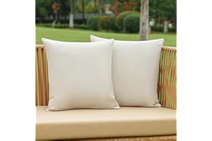NiNi ALL Pack of 2 Decorative Outdoor Waterproof Pillow Covers Square Linen Textured Garden Cushion Sham Throw Pillowcase Set of 2 for Patio Farmhouse Garden Tent Couch 18x18 Inch Beige