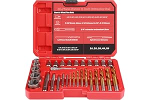 UYECOVE 35 Pcs Spiral Screw Extractor Bolt Extractor Set, 6542/4341 HSS Left Handed Drill Bit Set, Easy Out Bolt Extractor Set for Removing Broken Stripped Screws Nuts with Solid Storage Case