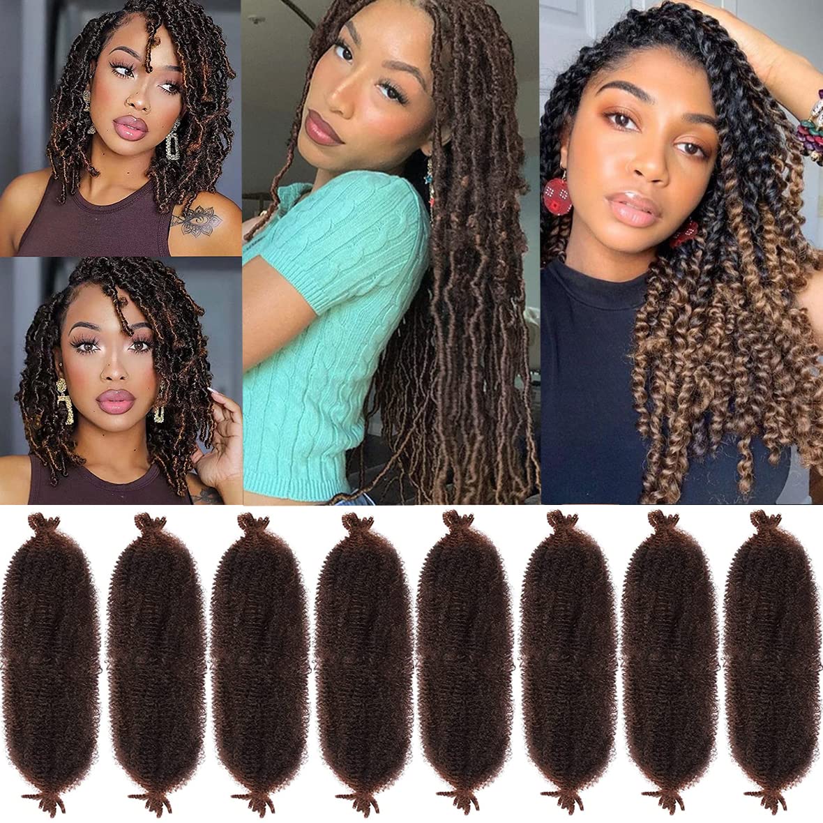 Leeven 16 Inch Pre Separated Springy Twist Hair for Marley Locs 8 Packs Pre-Fluffed Popping Spring Twist Crochet Hair for Distressed Locs Natural Afro Kinky Curly Marley Braiding Hair Extensions /T30#