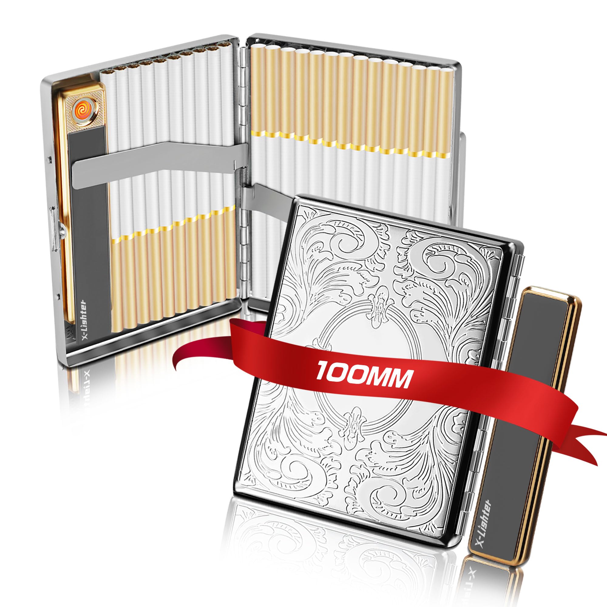 cigarette case with built in lighter Vintage Cigarette Case with Built-in Lighter for 100s King Size Metal Box