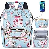 Kaome Lunch Backpack 15.6 Inch Laptop Backpack for Women with USB Port Nurse Gift Teacher Work Backpack Cooler Insulated Lunch Bag Waterproof Daypacks for Work Picnic Travel Anti-theft